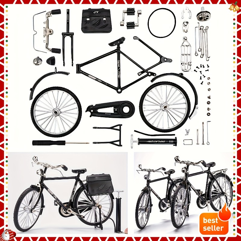 Vintage Cycling Gear - Gedetailleerde vintage simulatiefietsmodelbouwset uitgerust met mini-luchtpomp